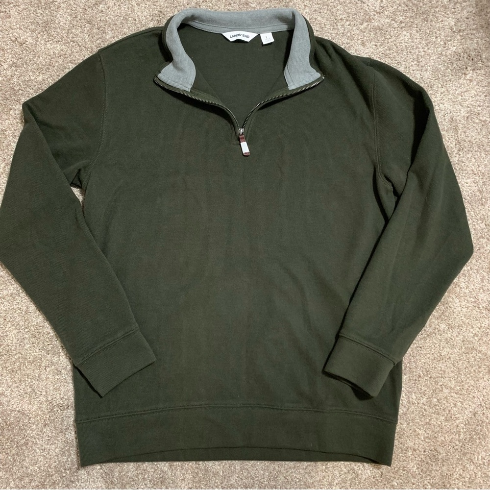 NWOT Lands' End Bedford Rib Quarter Zip Pullover Sweater Green Men's Large